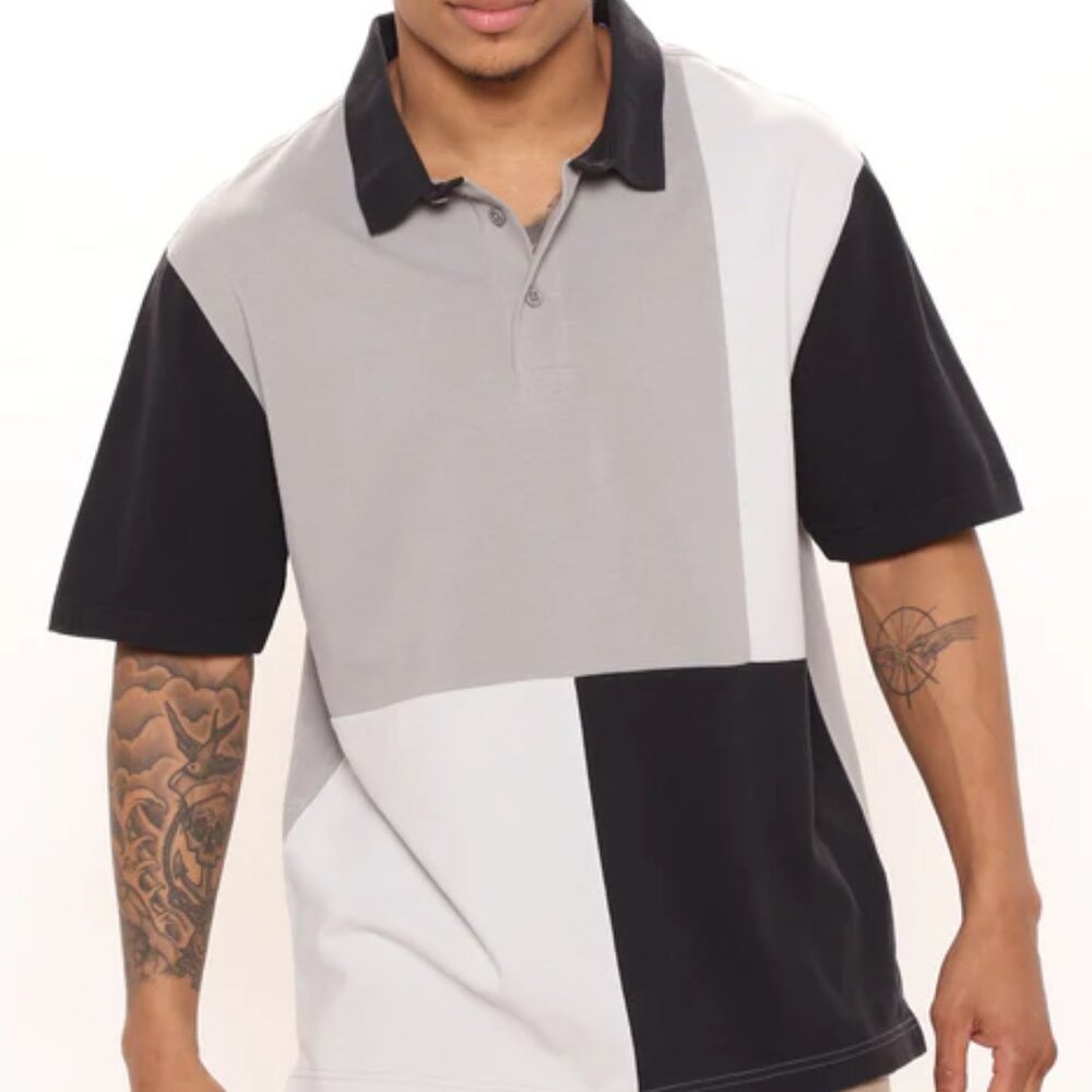 FASHION NOVA MEN 'Blackout' Colorblock Short Sleeve Polo, Size XL, NwT